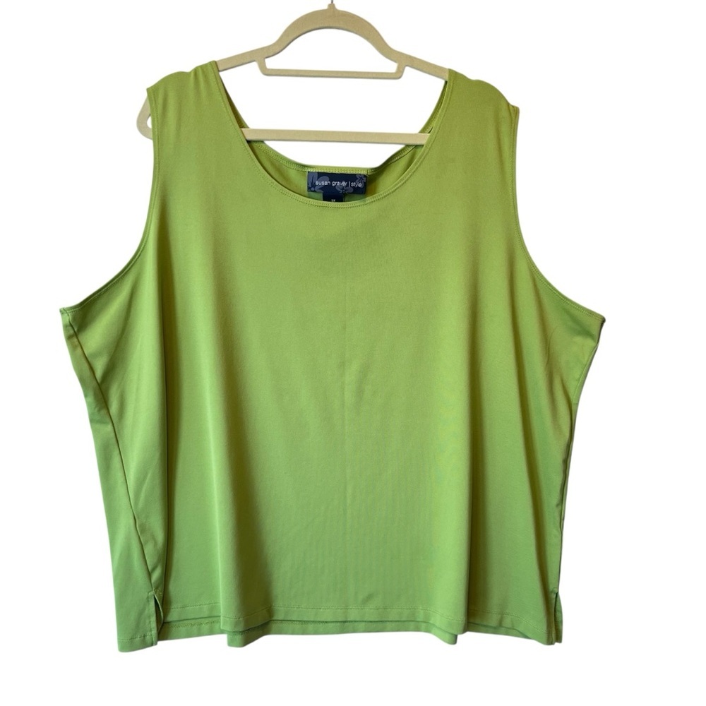 Susan Graver sleeveless shirt tank top 3X Green Stretchy Wide straps Liquid knit